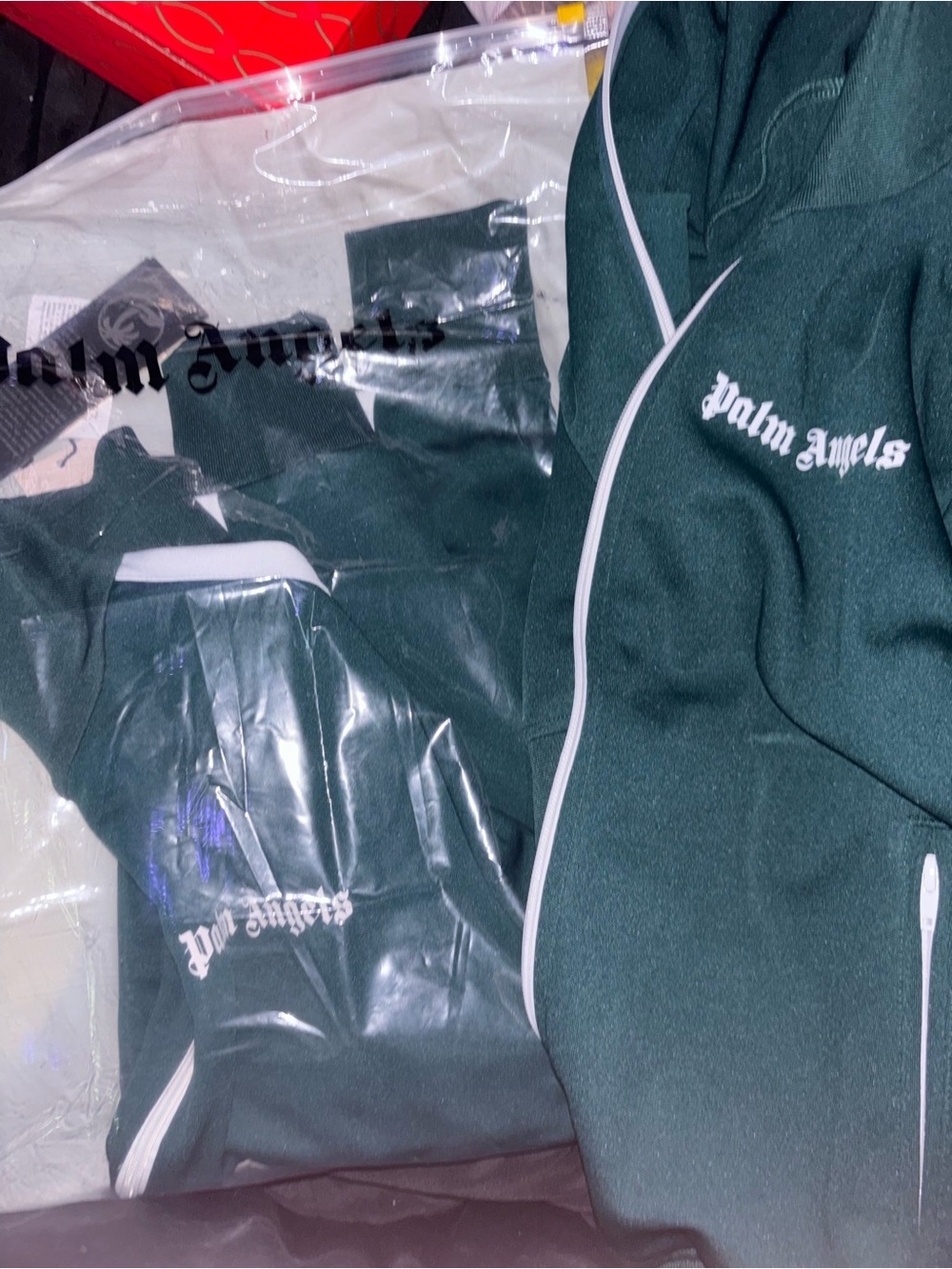 Palm Angels Kids Dark Green Joggers with White Piping